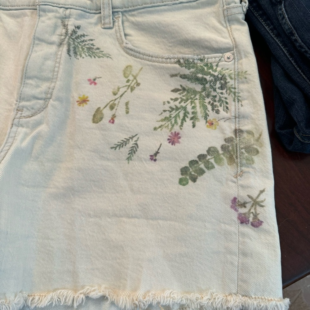Pilcro and Letterpress Light Blue Denim Floral Raw Hem Shorts Size 30 - Picture 5 of 10